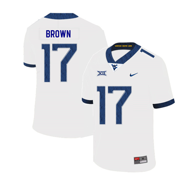 2019 Men #17 Freddie Brown West Virginia Mountaineers College Football Jerseys Sale-White - Click Image to Close